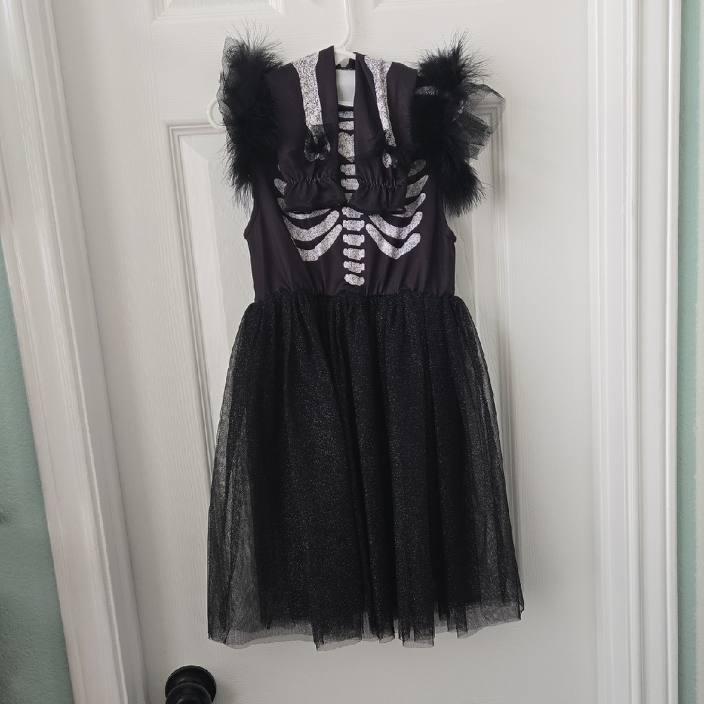 SHEIN Black and White Skeleton Tulle Dress W/ Matching Gloves, NWOT